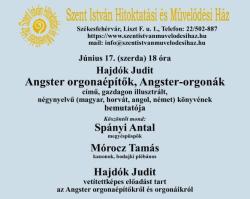 Hajdók Judit Angster orgonaépítők, Angster-orgonák című könyvének bemutatója